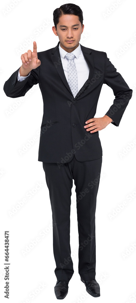 Digital png photo of biracial businessman pointing on transparent background Digital png photo of biracial businessman pointing on transparent background