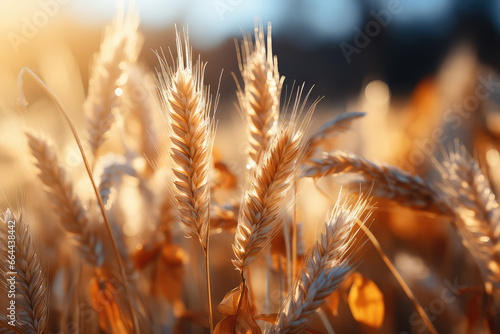 Closeup of ears of golden wheat on the field 