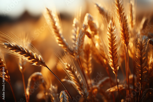 Closeup of ears of golden wheat on the field 