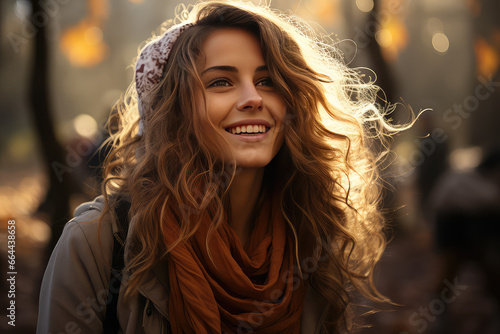Portrait of a young beautiful woman outside, autumn period of a year © nenadaksic