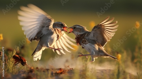 Fighting between larger prairie birds on their mate-finding grounds.