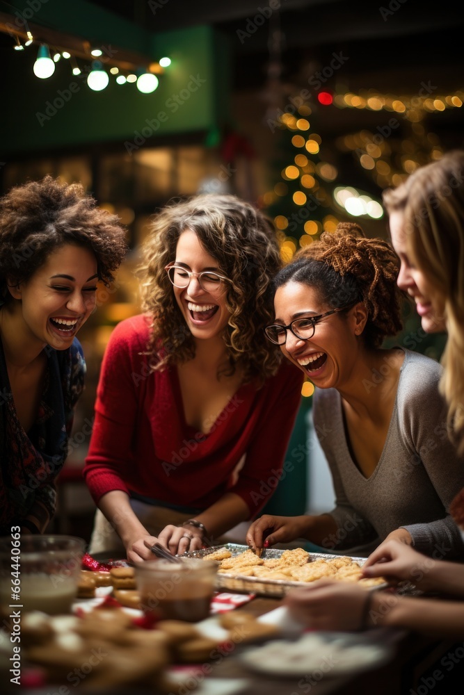 Festive Female Friends Enjoying the Holiday Spirit In a cozy