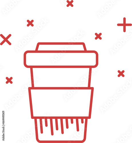 Digital png illustration of red takeaway cup and stars on transparent background
