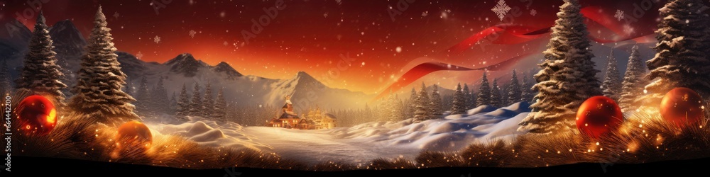Christmas Tree Yuletide Landscape Backdrop Horizontal Banner Generative AI