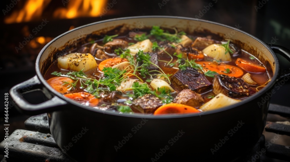 A Delicious Beef Broth with Bone-in Beef, Charred Vegetables A Delicious Beef Broth with Bone-in Beef, Charred Vegetables