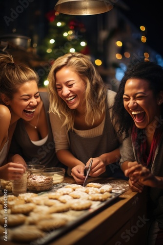 Festive Female Friends Enjoying the Holiday Spirit In a cozy