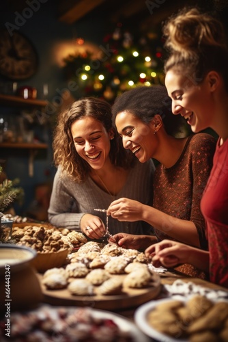Festive Female Friends Enjoying the Holiday Spirit In a cozy