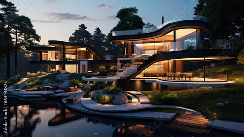 Evening view of the beautiful houses of modern architecture