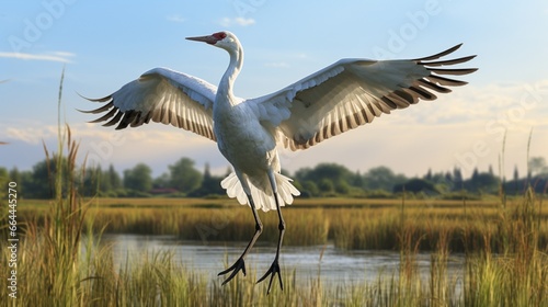landing of a whooping crane in a field .