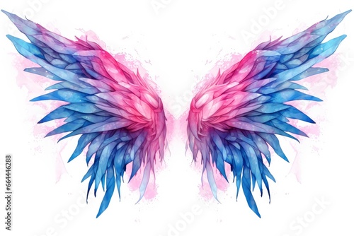 Beautiful magic watercolor blue pink wings. © MSTASMA