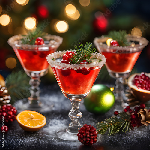 Christmas-themed cocktails. Generative AI

