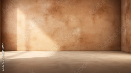 Beautiful original background image of an empty space in Modern Stucco with play of light and shadow on the walls and floor for design or creative work.