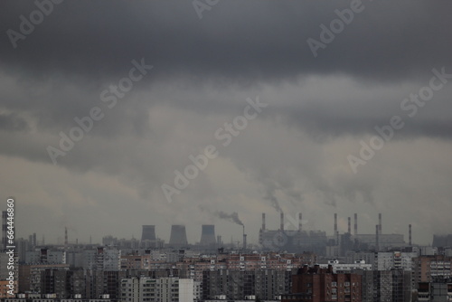 chemical production plants in the city. the concept of environmental pollution