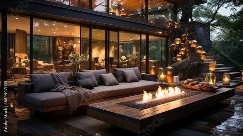 Contemporary outdoor lounge area with sectional sofa