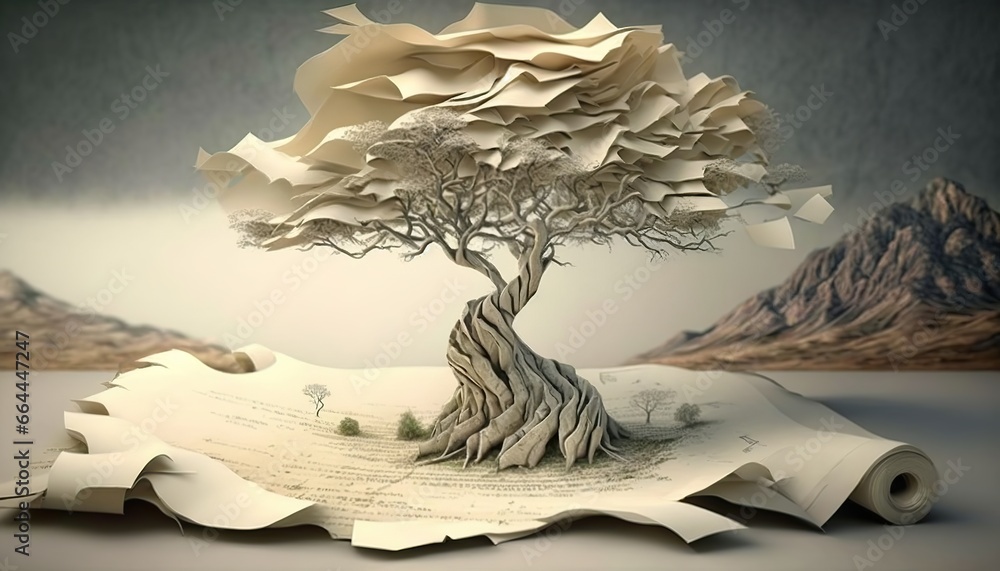 from paper to real tree origami design illustration from paper to real tree origami design illustration