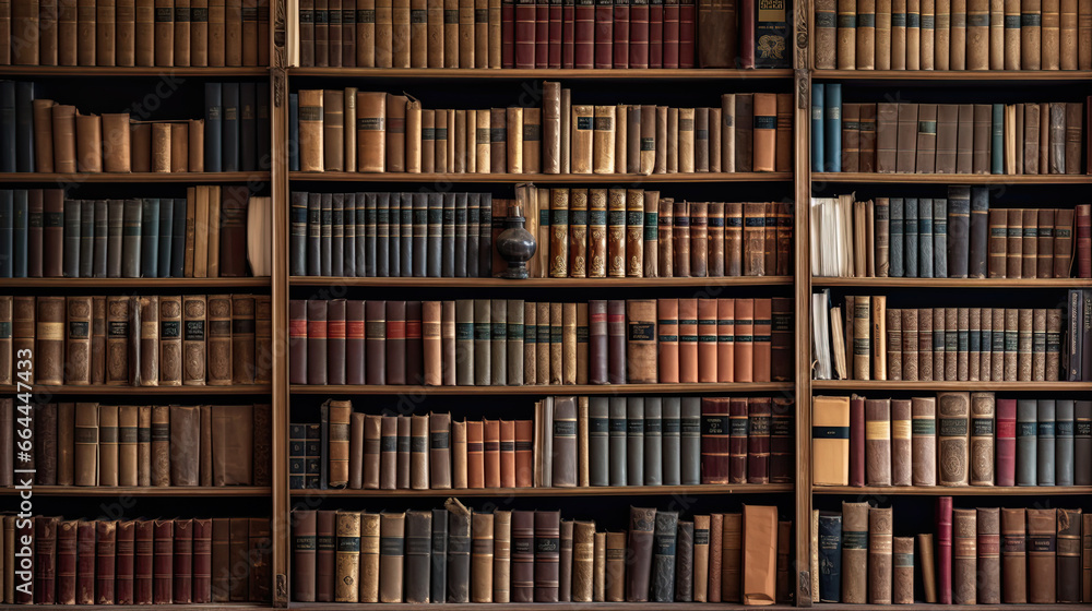 many books on a shelf in a library many books on a shelf in a library