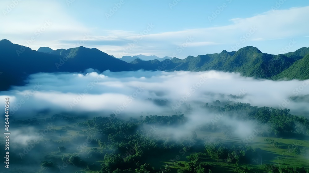 Foggy landscape in the  jungle fog and cloud