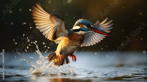 Female kingfisher emerging from the water