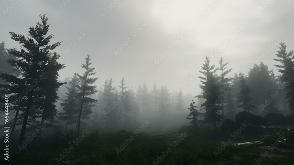 View of forest with fog