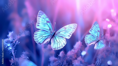 Wild light blue flowers in field and two fluttering fly © Tayyab