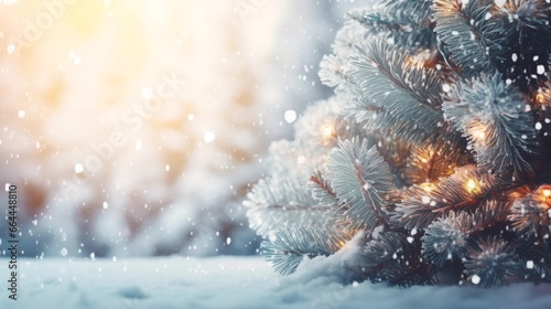 Christmas background with tree and snow with blurred background © ColdFire