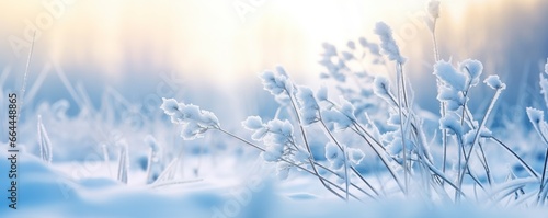Frozen snowy grass, winter natural abstract background. beautiful winter landscape. © MSTASMA