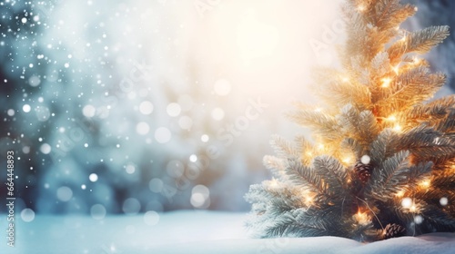 Christmas background with tree and snow with blurred background © ColdFire