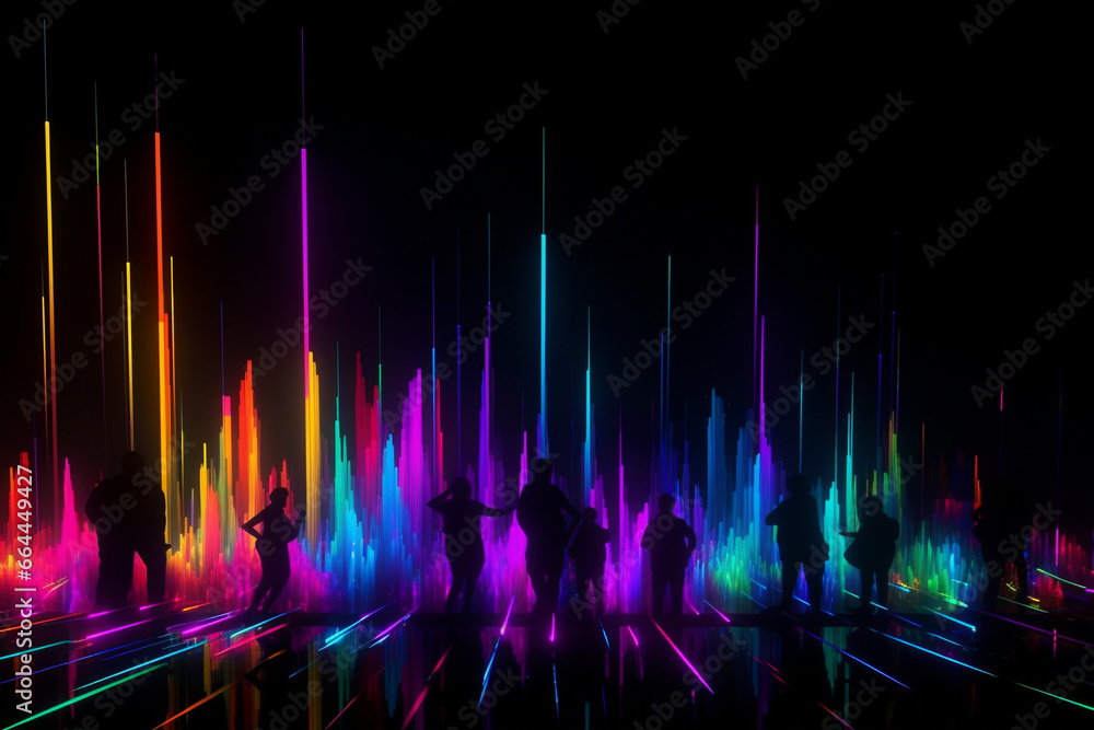 Musical equalizers with dancers inside them. AI Generated - obrazy, fototapety, plakaty 