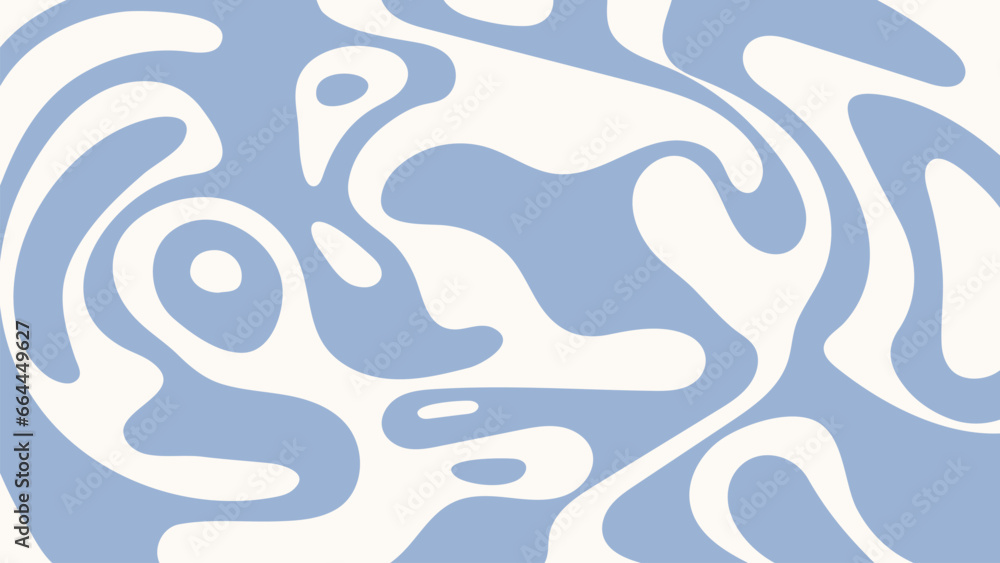 Wavy retro abstract background. Trippy hippie pattern in 60s-70s style. Cool groovy liquid texture. Simple vector design in pale blue and beige colors