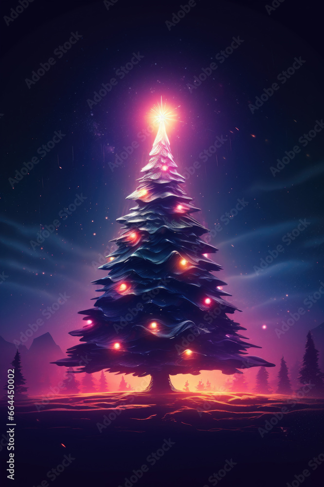 Christmas tree in synthwave style, neon colors Christmas tree in synthwave style, neon colors