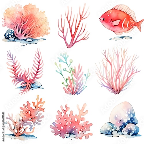 Underwater Sea element in watercolor on the white background.