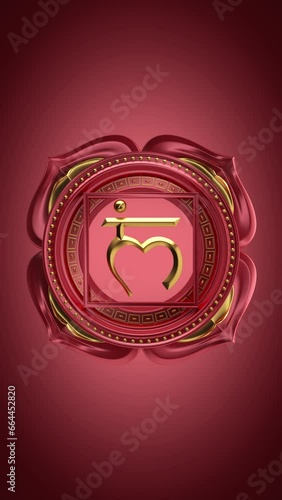 3d muladhara root chakra rotating, support, red esoteric looped background, spiritual symbol, spinning buddhist mandala, seamless vertical video, magical ornament loop photo