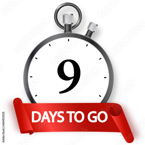 9 days to go. Countdown of days remaining. Offer timer sticker limited to a few days.