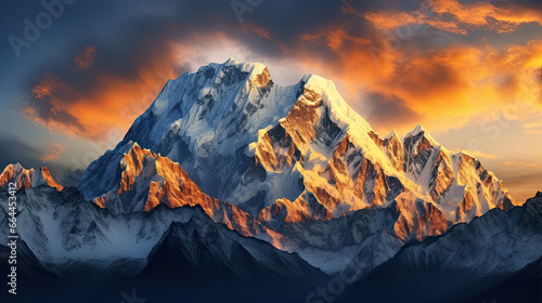 Mountain peak of the tibetan snow-capped mountains  a beautiful panorama of the mountains at sunset of the day