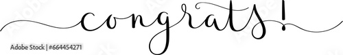 CONGRATS! black brush calligraphy banner with swashes on transparent background
