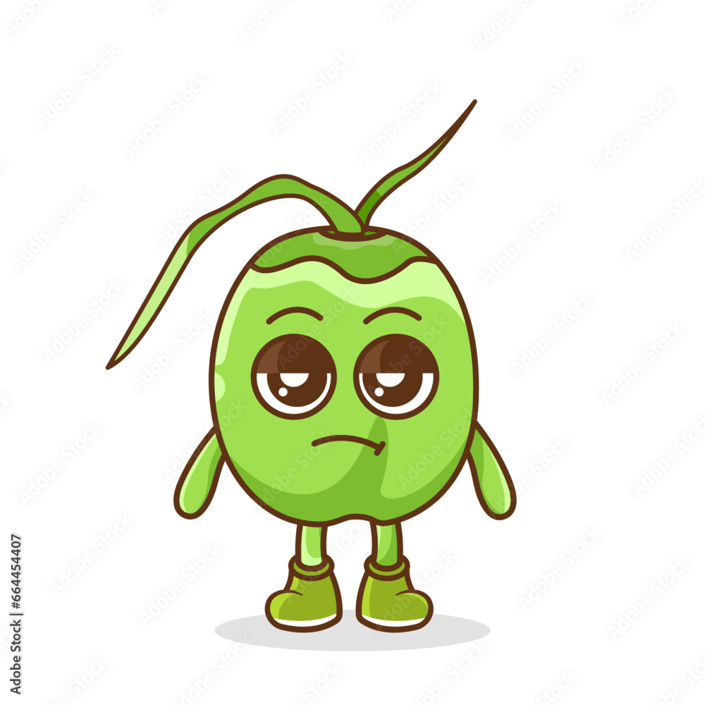 annoyed expression of the cute green coconut fruit cartoon character annoyed expression of the cute green coconut fruit cartoon character