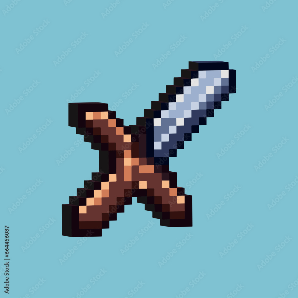 Isometric Pixel art 3d of sword weapon for items asset. Sword on pixelated style.8bits perfect for game asset or design asset element for your game design asset.