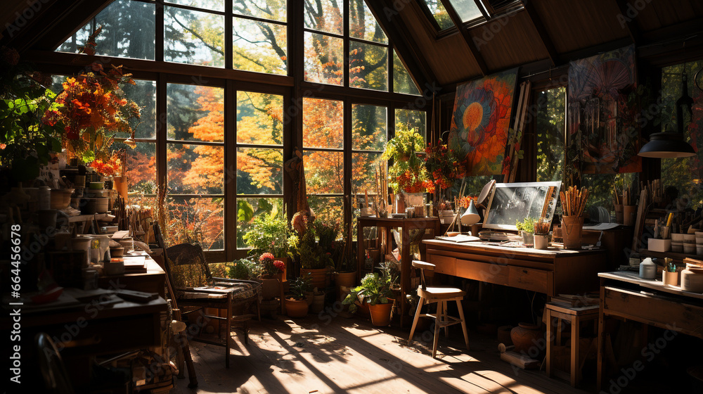 eclectic and artistic studio space with painting eclectic and artistic studio space with painting