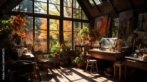 eclectic and artistic studio space with painting