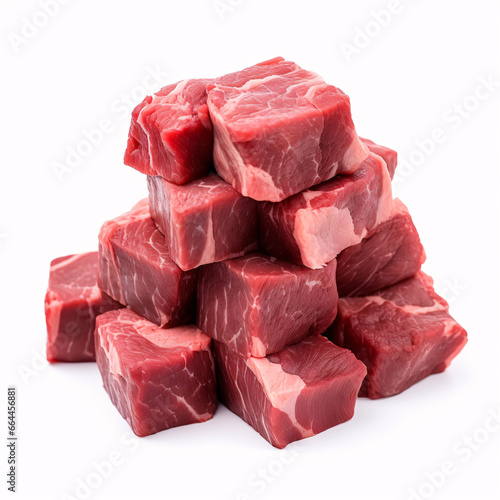 beef cubes on white background 