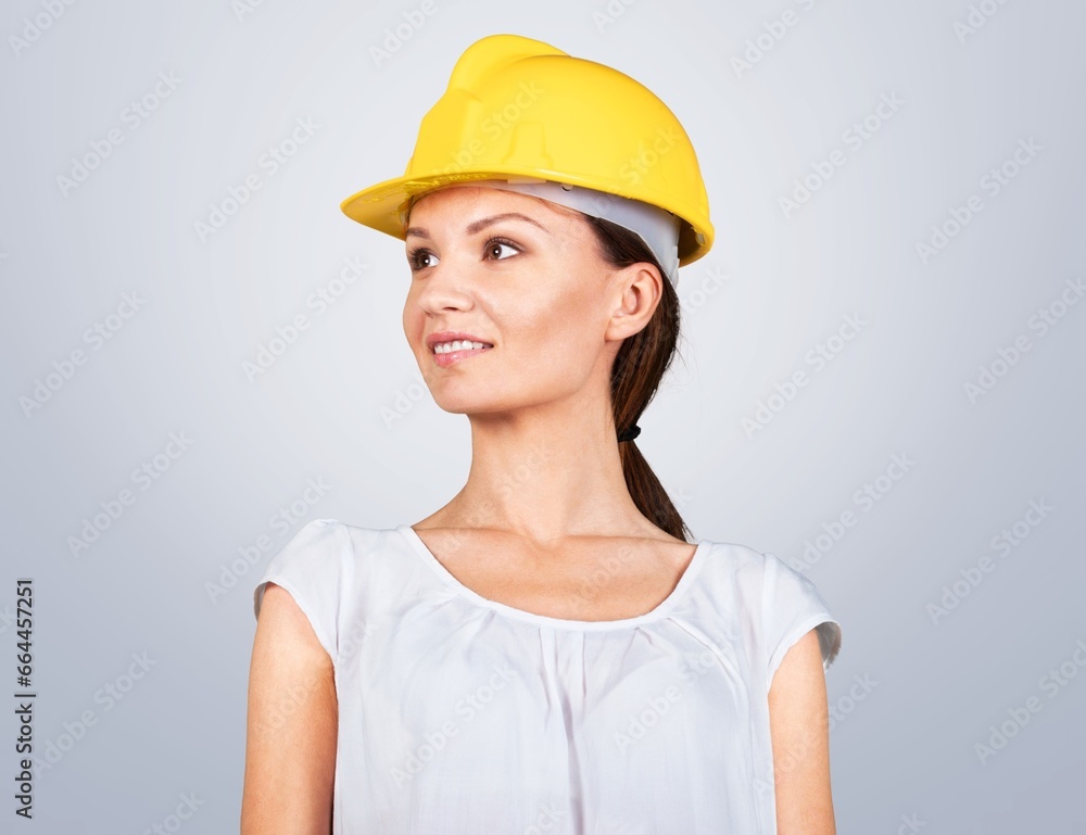 Construction worker portrait in helmet for safety Construction worker portrait in helmet for safety