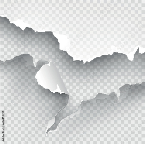 ragged Hole torn in ripped metal, paper  on transparent background. Vector illustration
