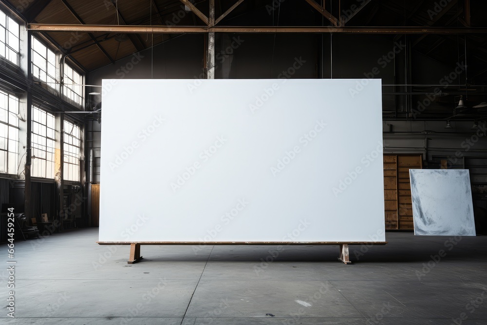 Large blank billboard in a warehouse. Ready for text or design