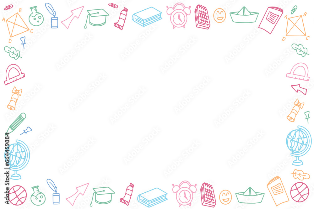 Background of school icons in doodle style. School education. Back to school doodle drawing. Vector 