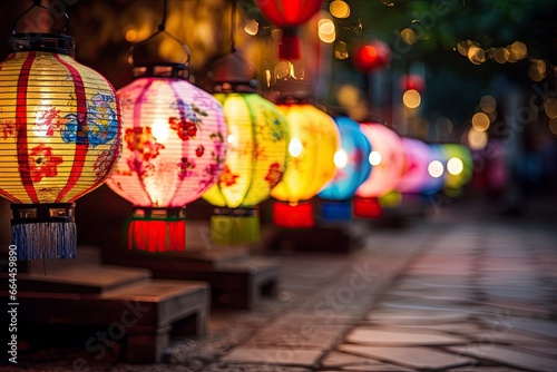 Colorful festival lanterns during the Chinese traditional holiday season. © MSTASMA