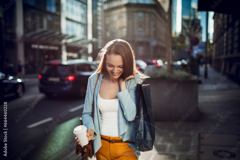 Beautiful stylish young woman shopping in the city Beautiful stylish young woman shopping in the city