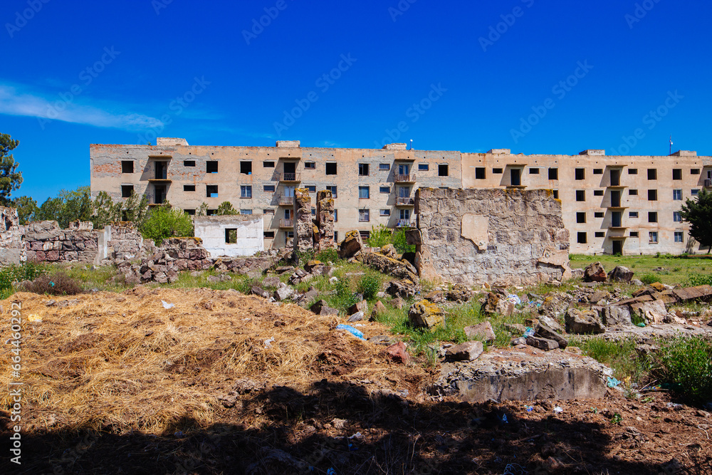 Abandoned multistory house. Consequence of war, disaster, poverty, ghost town, etc