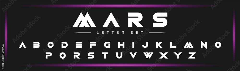 MARS Luxury Minimal style alphabet fonts . Modern abstract vector typeface letters. Tech lines font typography logo design - obrazy, fototapety, plakaty 