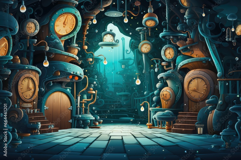Abstract background for Santa ‘s Workshop (North Pole) : A whimsical place where Santa and his elves make toys for children. - obrazy, fototapety, plakaty 
