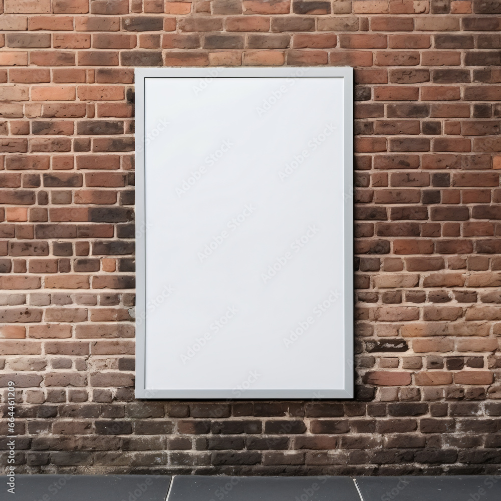 Frame mockup, ISO A paper size. Poster mockup on an old brick street building wall Frame mockup, ISO A paper size. Poster mockup on an old brick street building wall